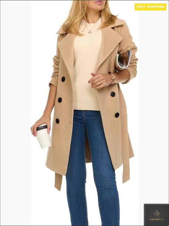 Jackets & Blazers - Double-Breasted Trench Coat Faux Wool Classic Elegant Winter Overcoat Fitted